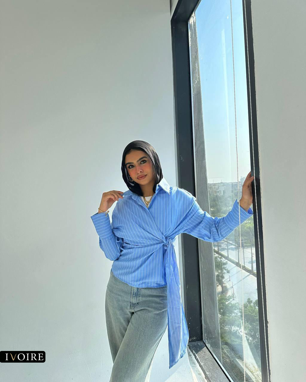 Striped Poplin Wrap Blouse | Chic Tie Waist Design