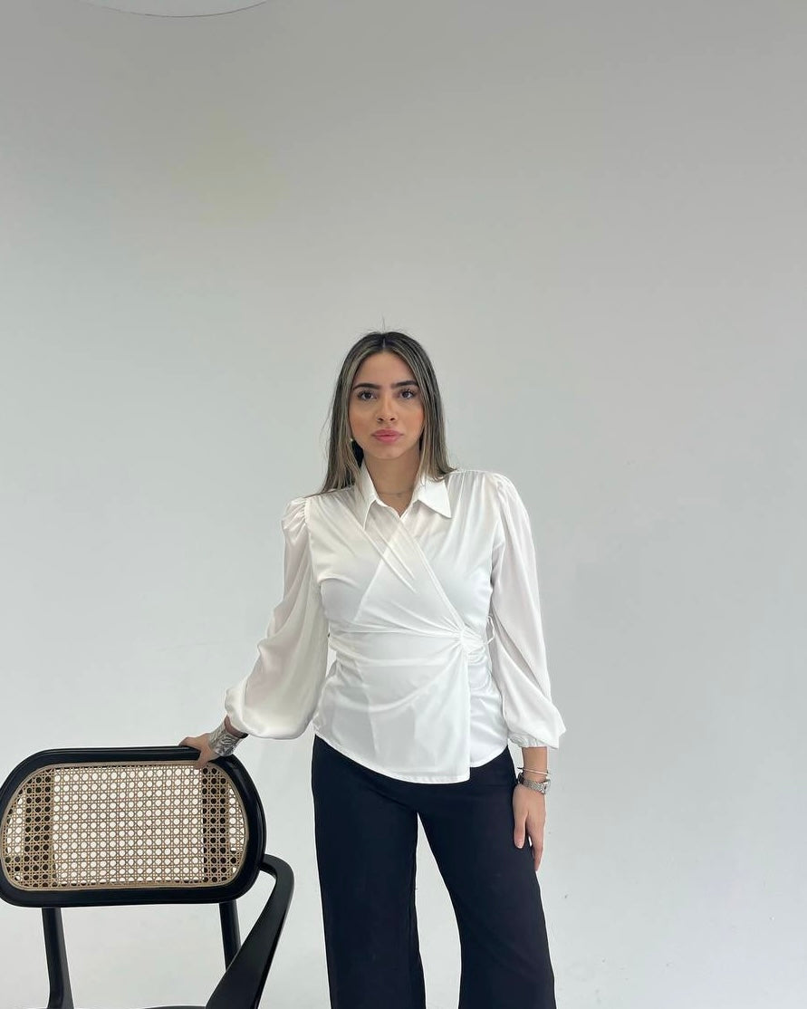 Wrap Satin Blouse with Side Tie