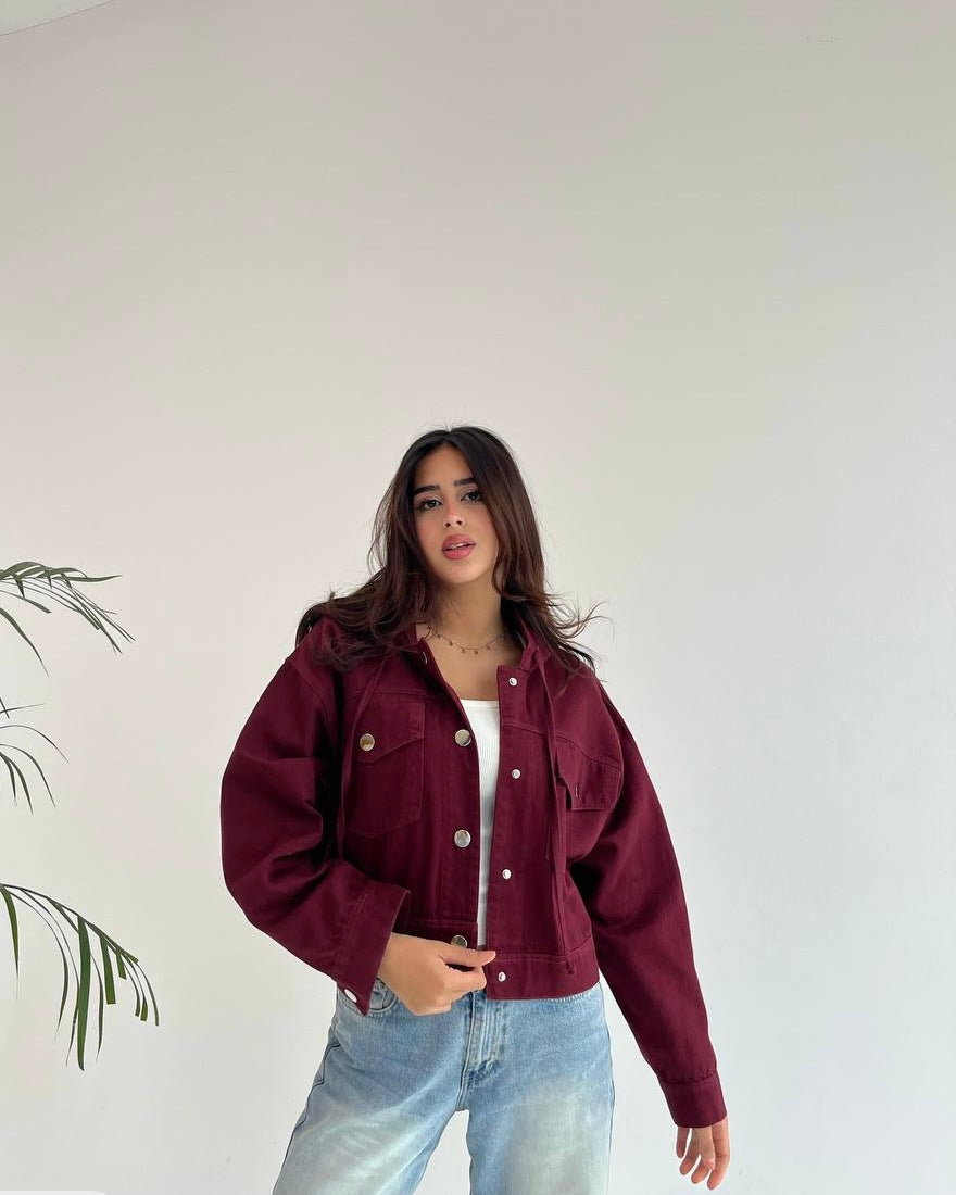 Women’s Gabardine Cropped Jacket with Hoodie