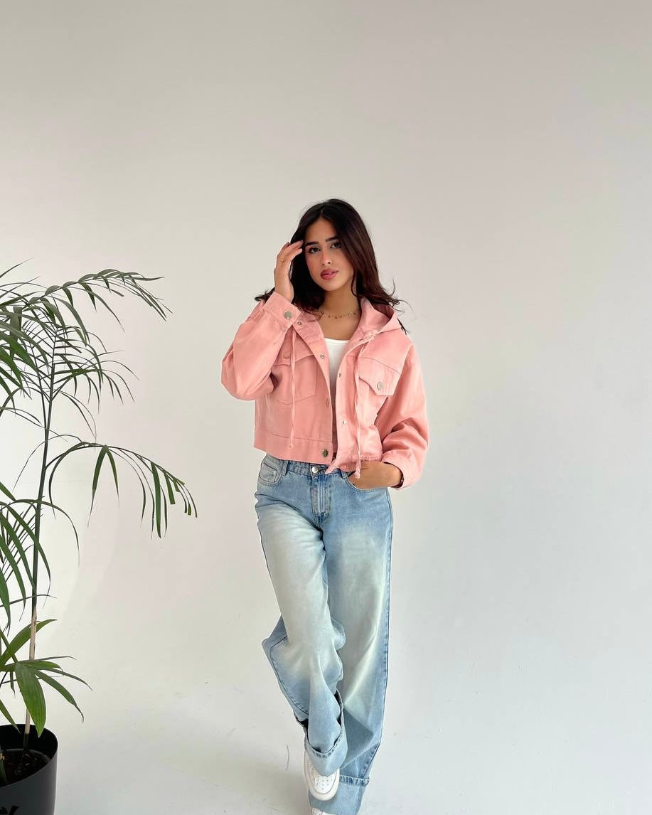 Women’s Gabardine Cropped Jacket with Hoodie