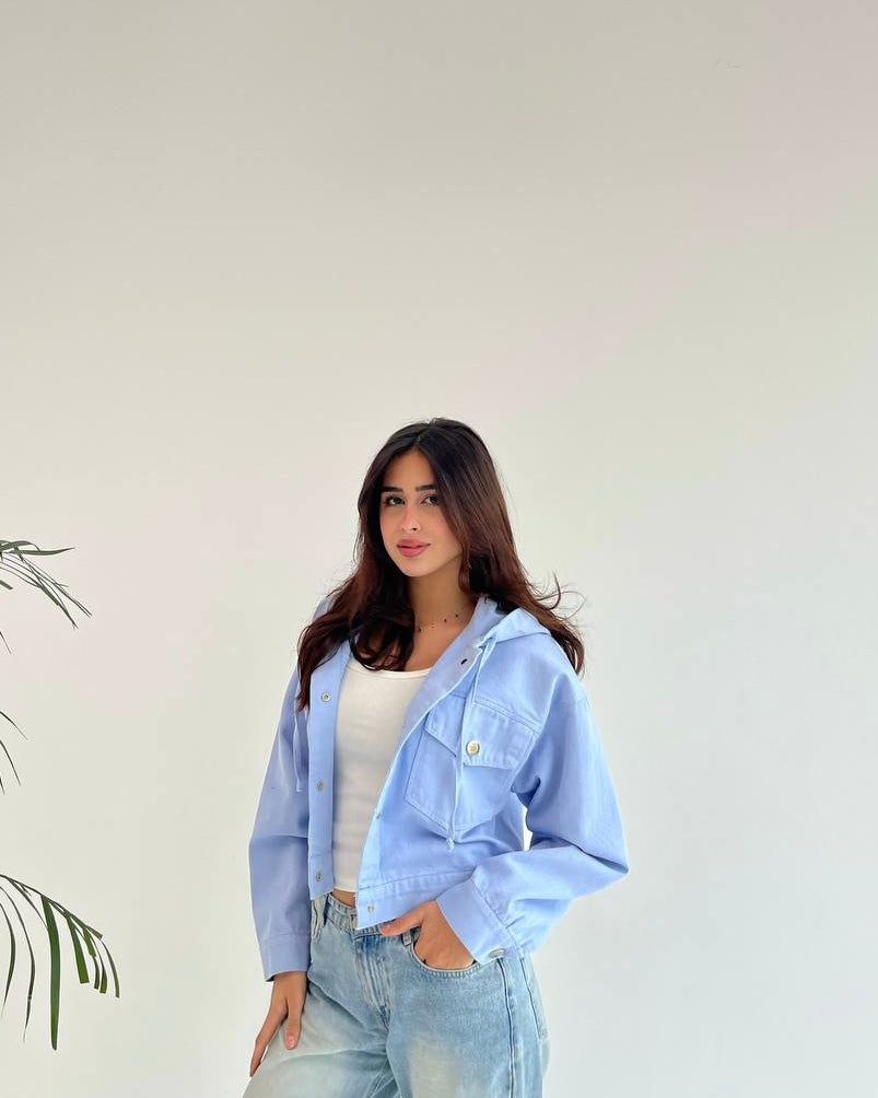 Women’s Gabardine Cropped Jacket with Hoodie