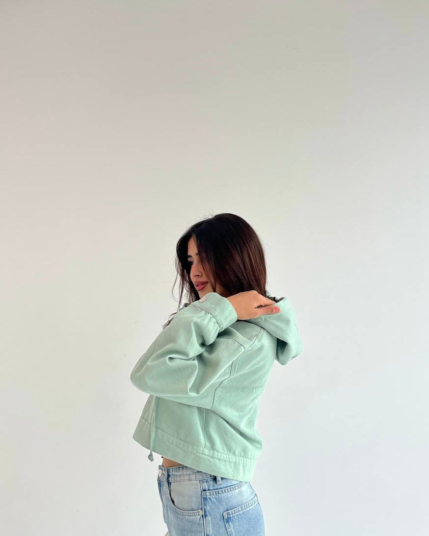 Women’s Gabardine Cropped Jacket with Hoodie