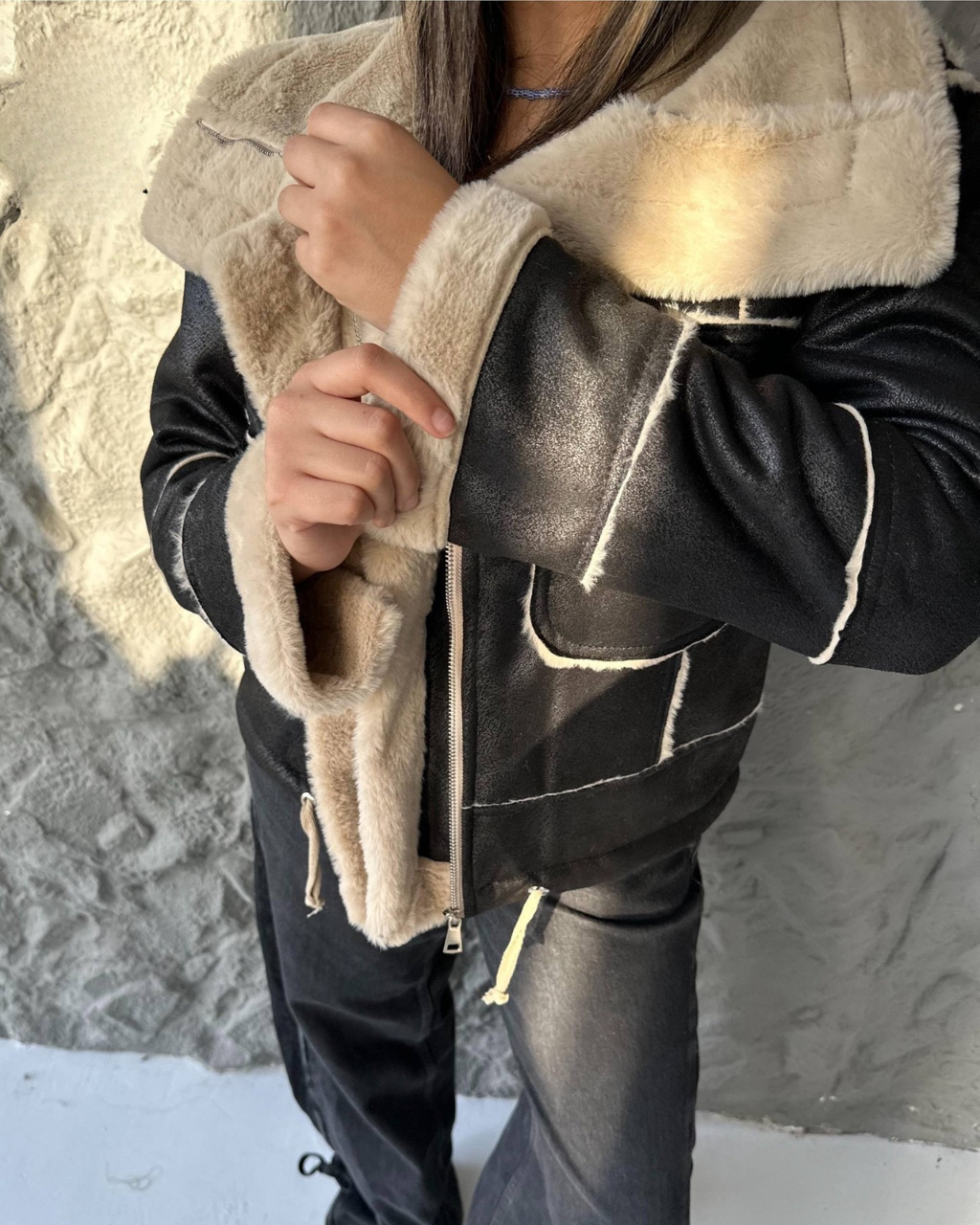 IVOIRE Leather & Fur Jacket