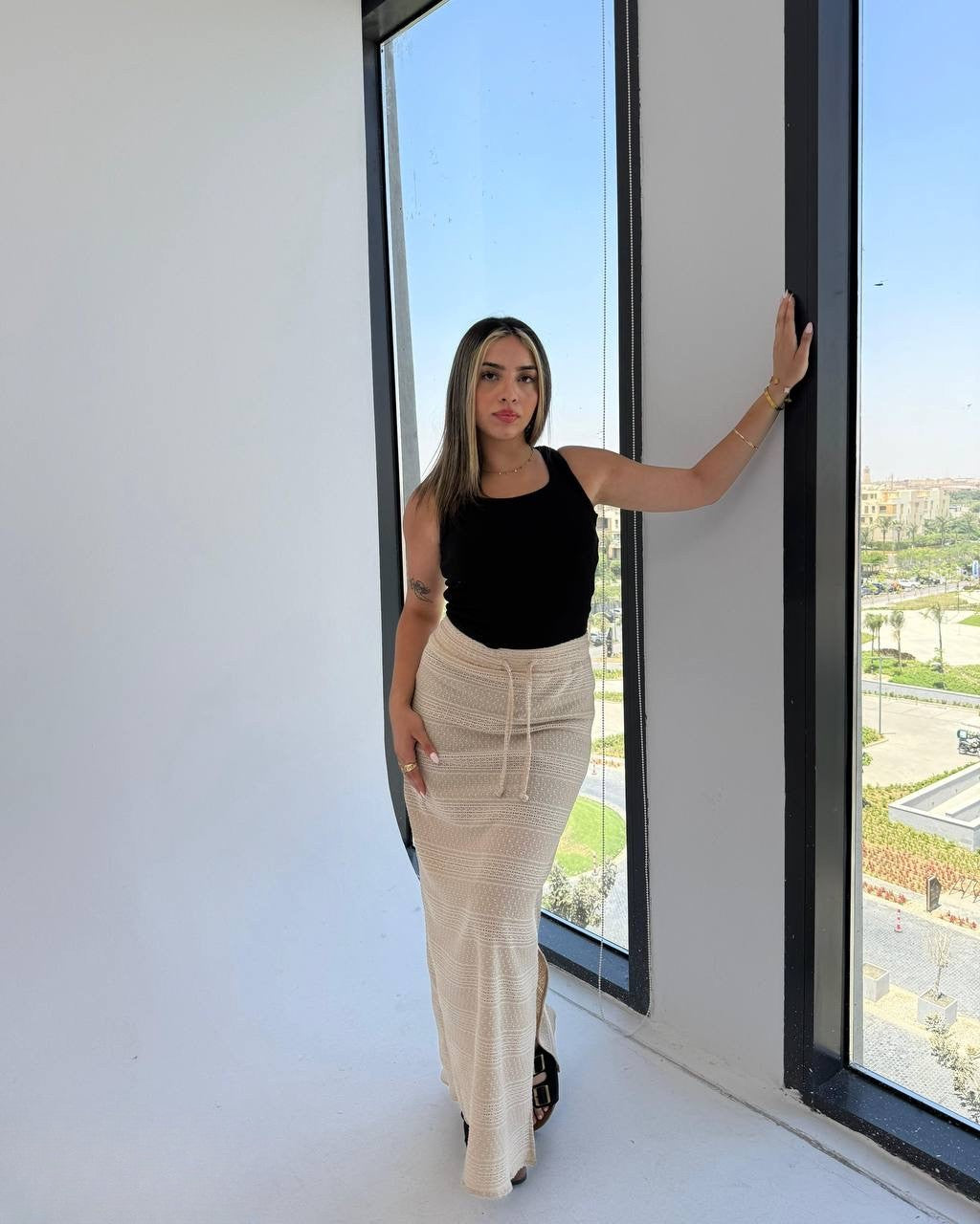 Textured Maxi Skirt with Side Slit