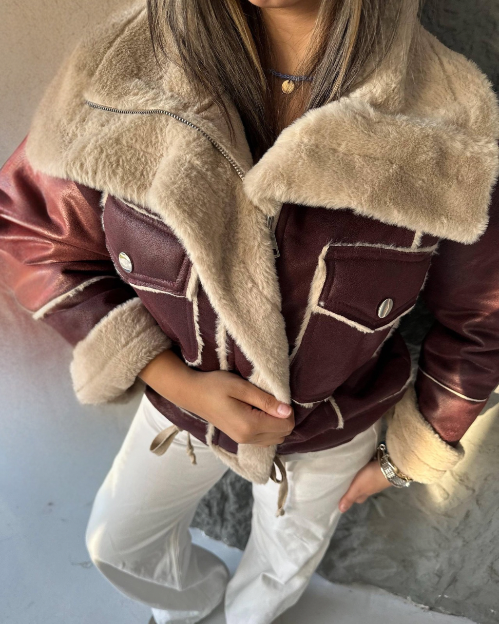 IVOIRE Leather & Fur Jacket
