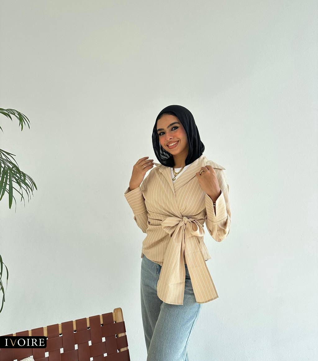 Striped Poplin Wrap Blouse | Chic Tie Waist Design