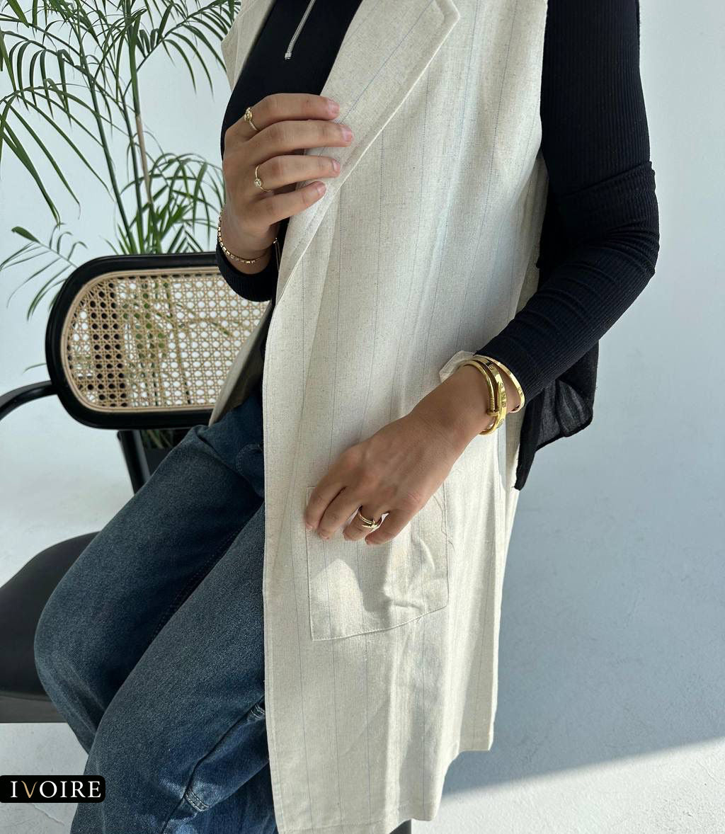 Striped Linen Sleeveless Vest