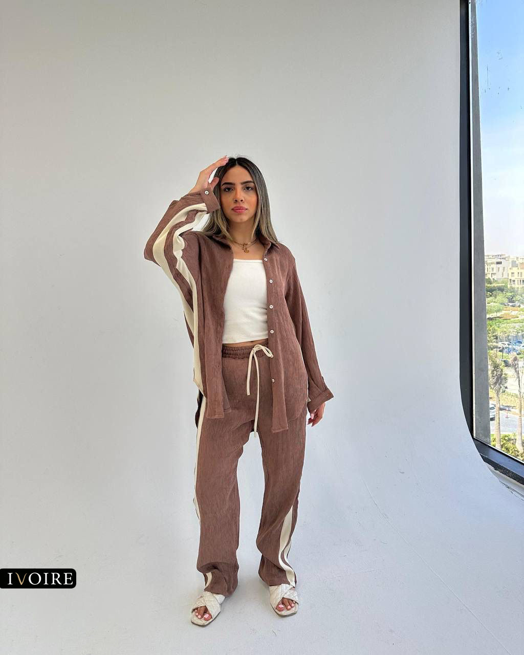 Women’s Linen Co-ord Set with Side Stripes