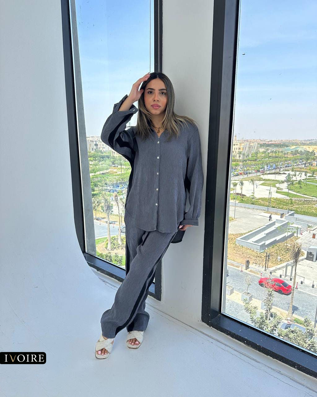 Women’s Linen Co-ord Set with Side Stripes