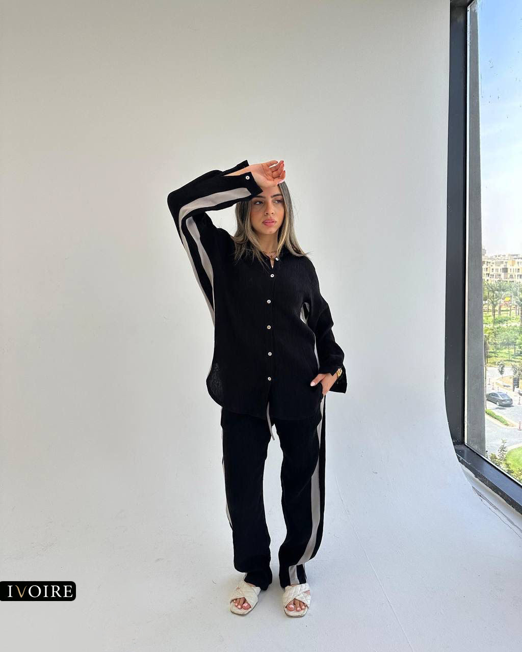 Women’s Linen Co-ord Set with Side Stripes