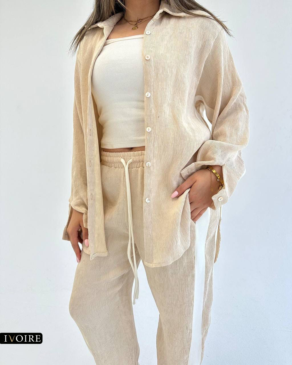 Women’s Linen Co-ord Set with Side Stripes