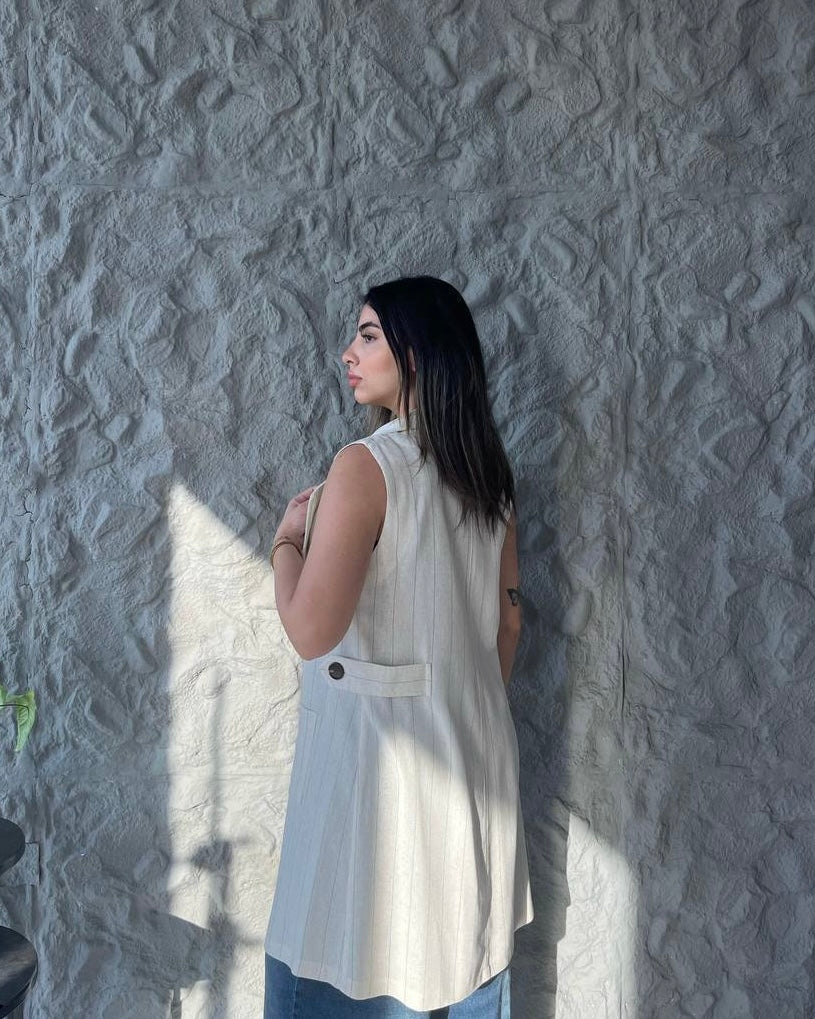 Striped Linen Sleeveless Vest