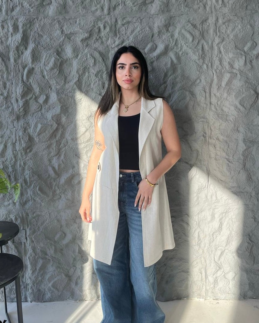 Striped Linen Sleeveless Vest