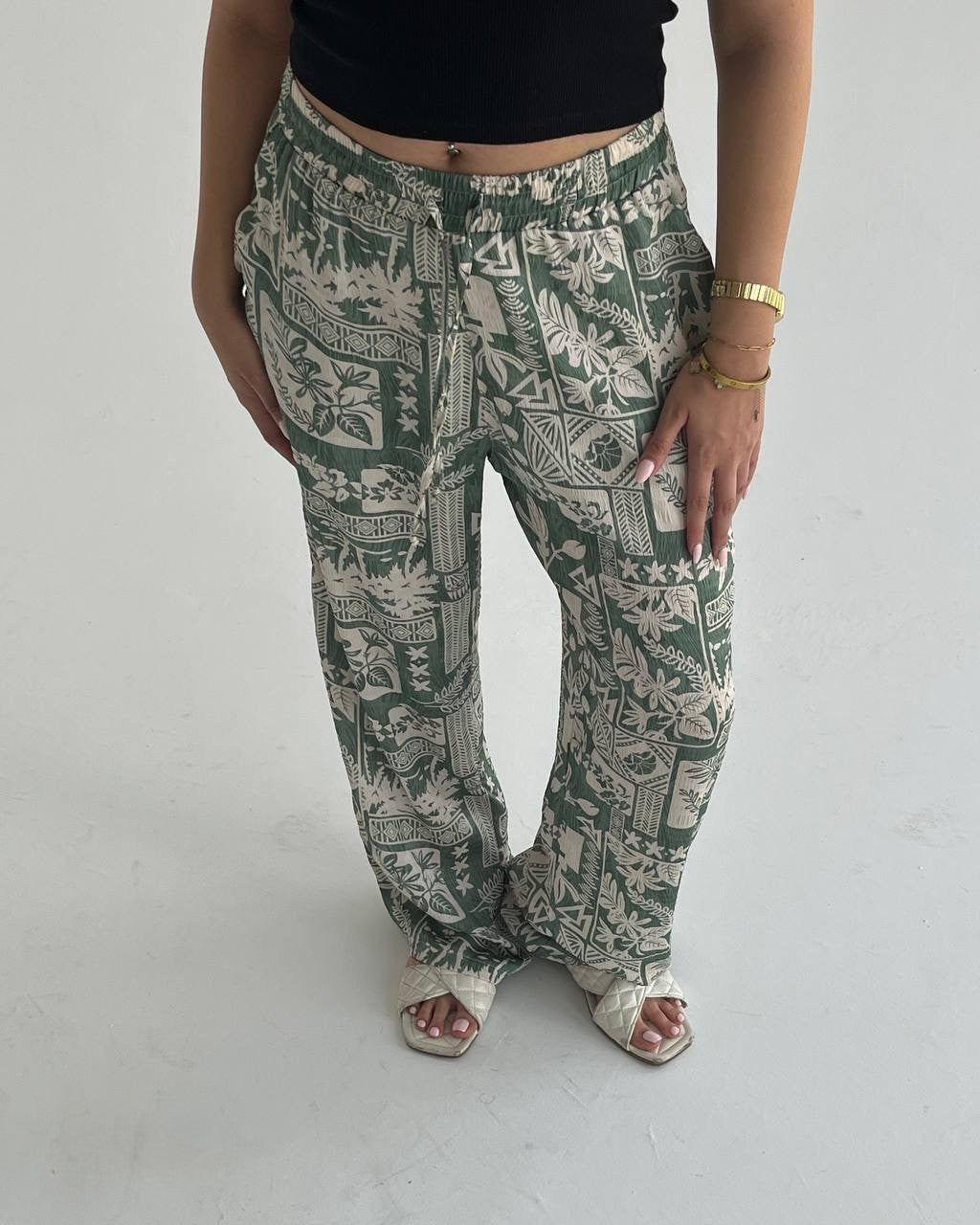 Printed Satin Wide-Leg Pants