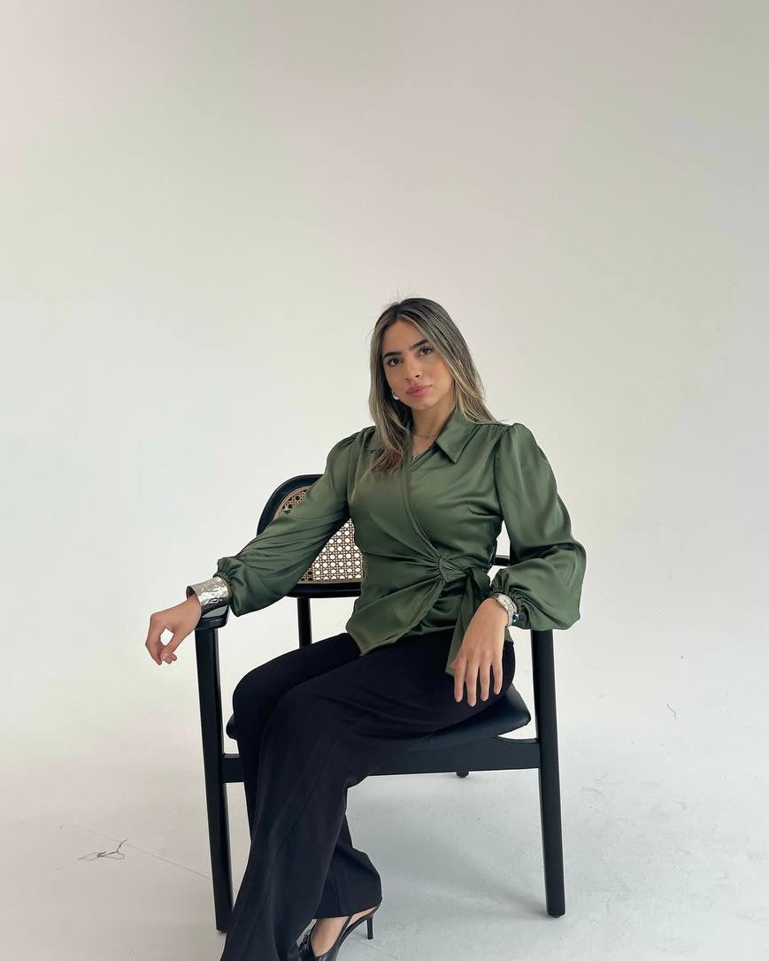 Wrap Satin Blouse with Side Tie