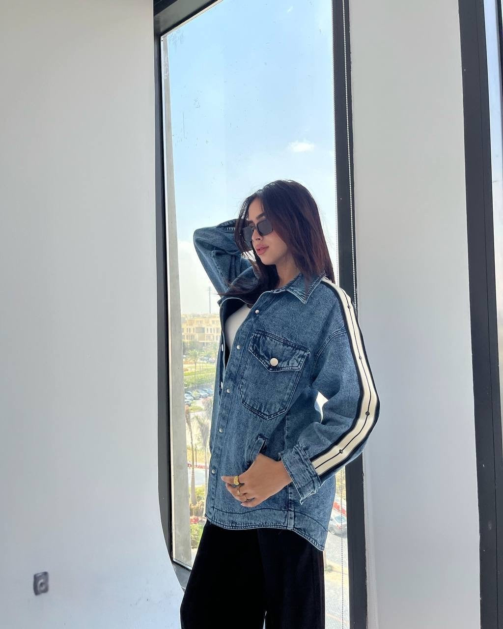 Denim Jacket with Side Stripes