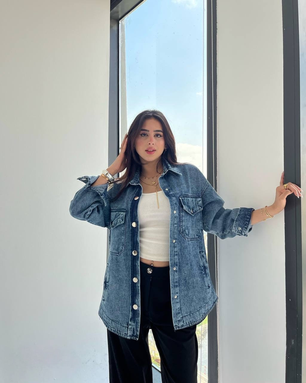 Denim Jacket with Side Stripes