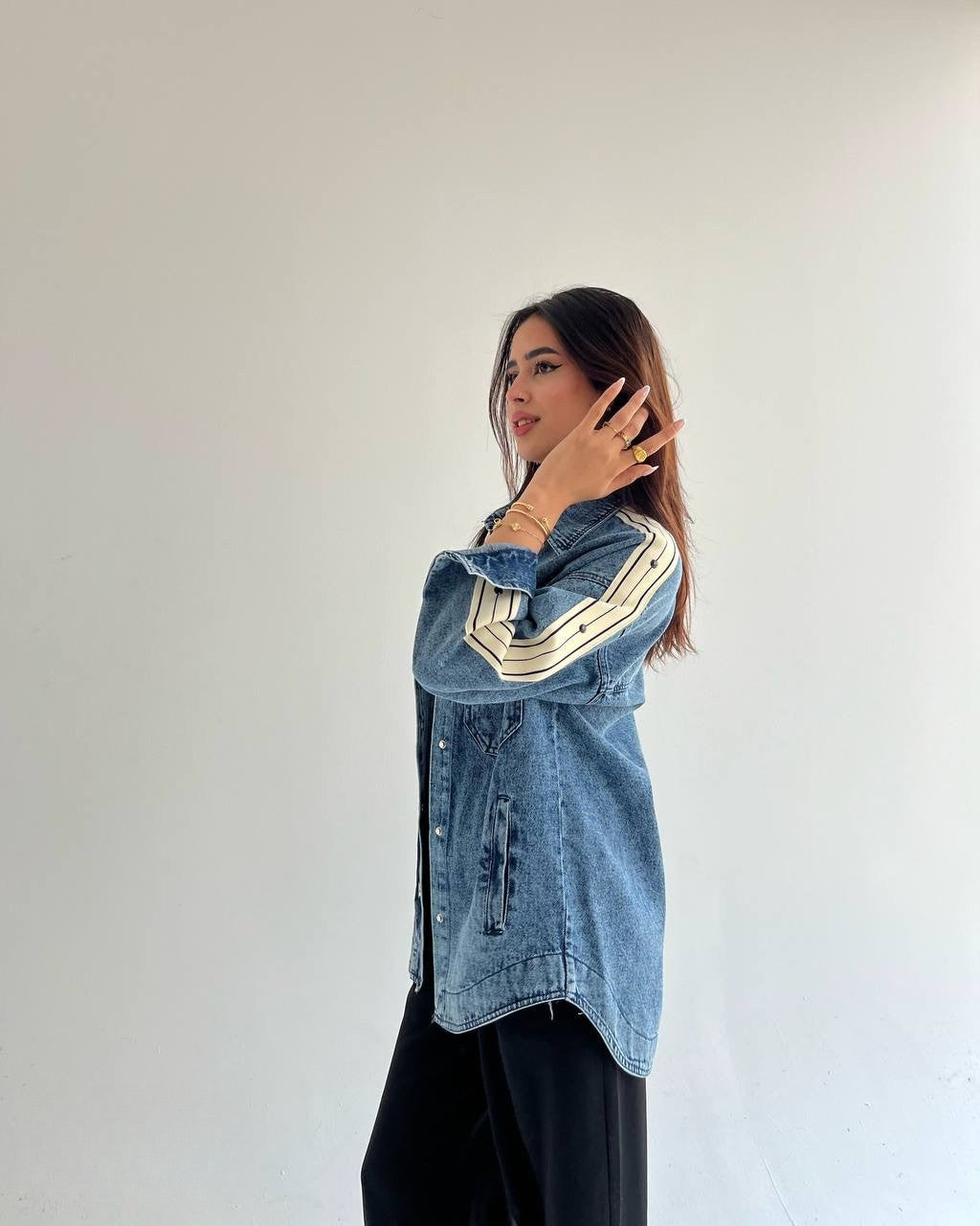 Denim Jacket with Side Stripes