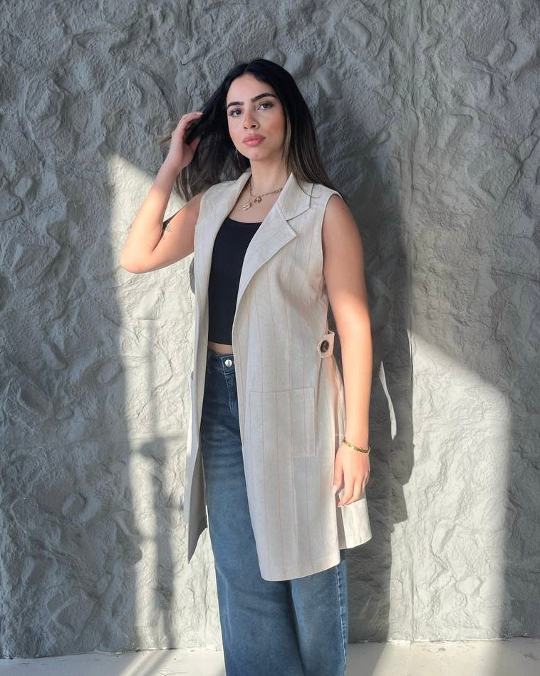 Striped Linen Sleeveless Vest