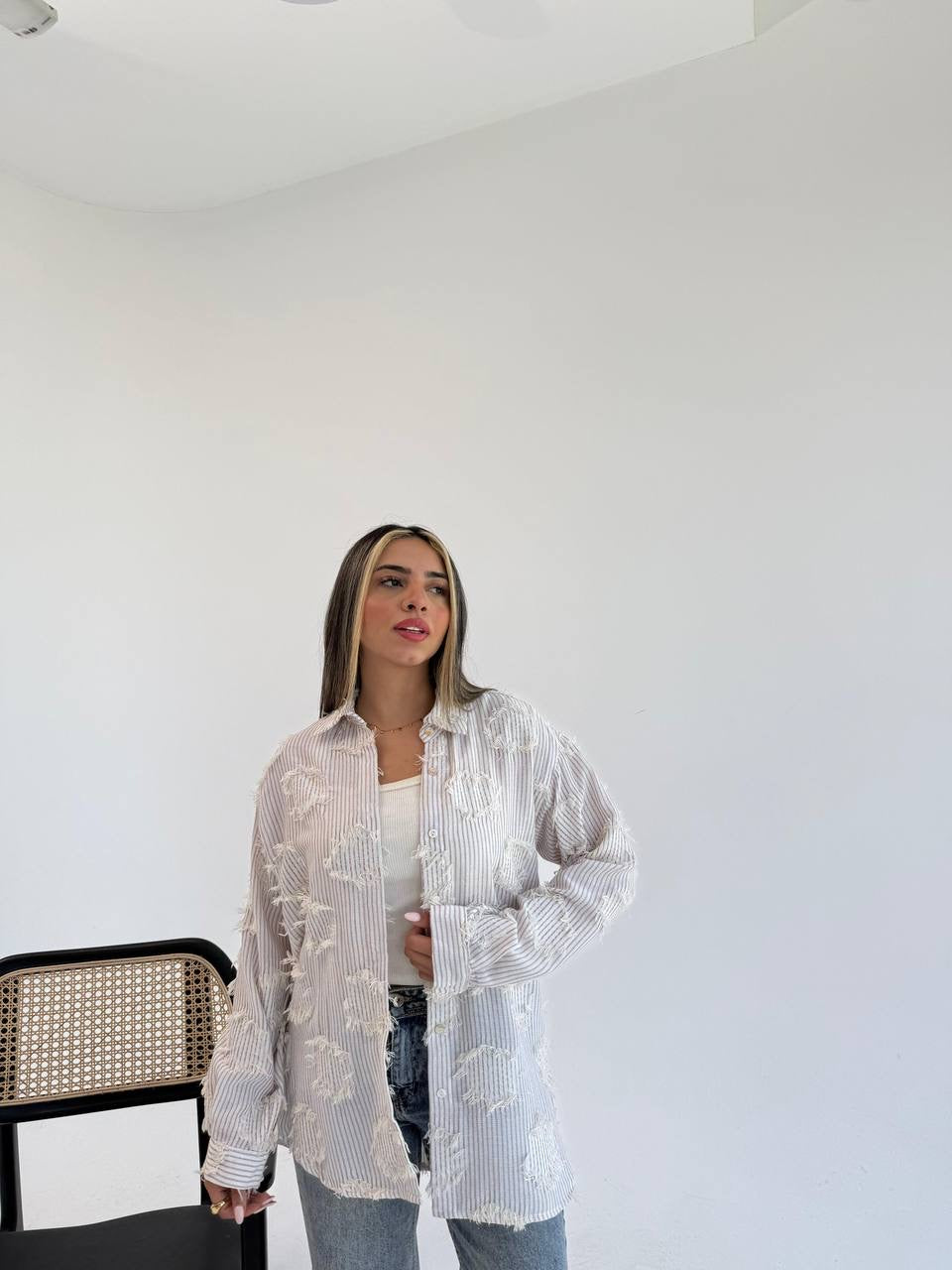 Frayed Stripe Detail Shirt – Modern Casual