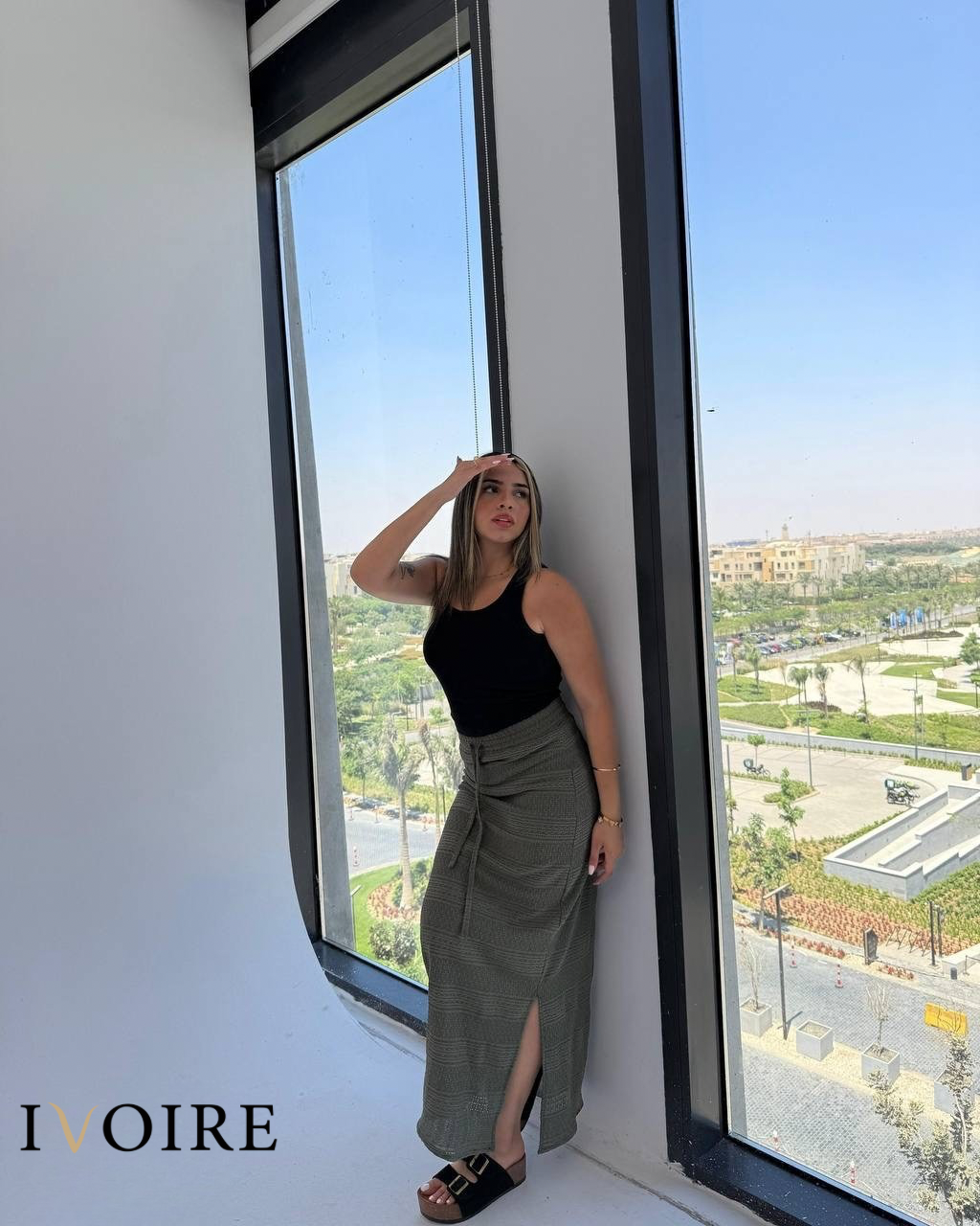 Textured Maxi Skirt with Side Slit