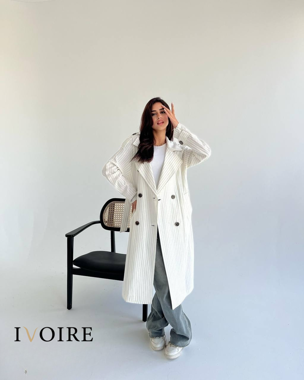 Striped Linen Long Coat with Belt