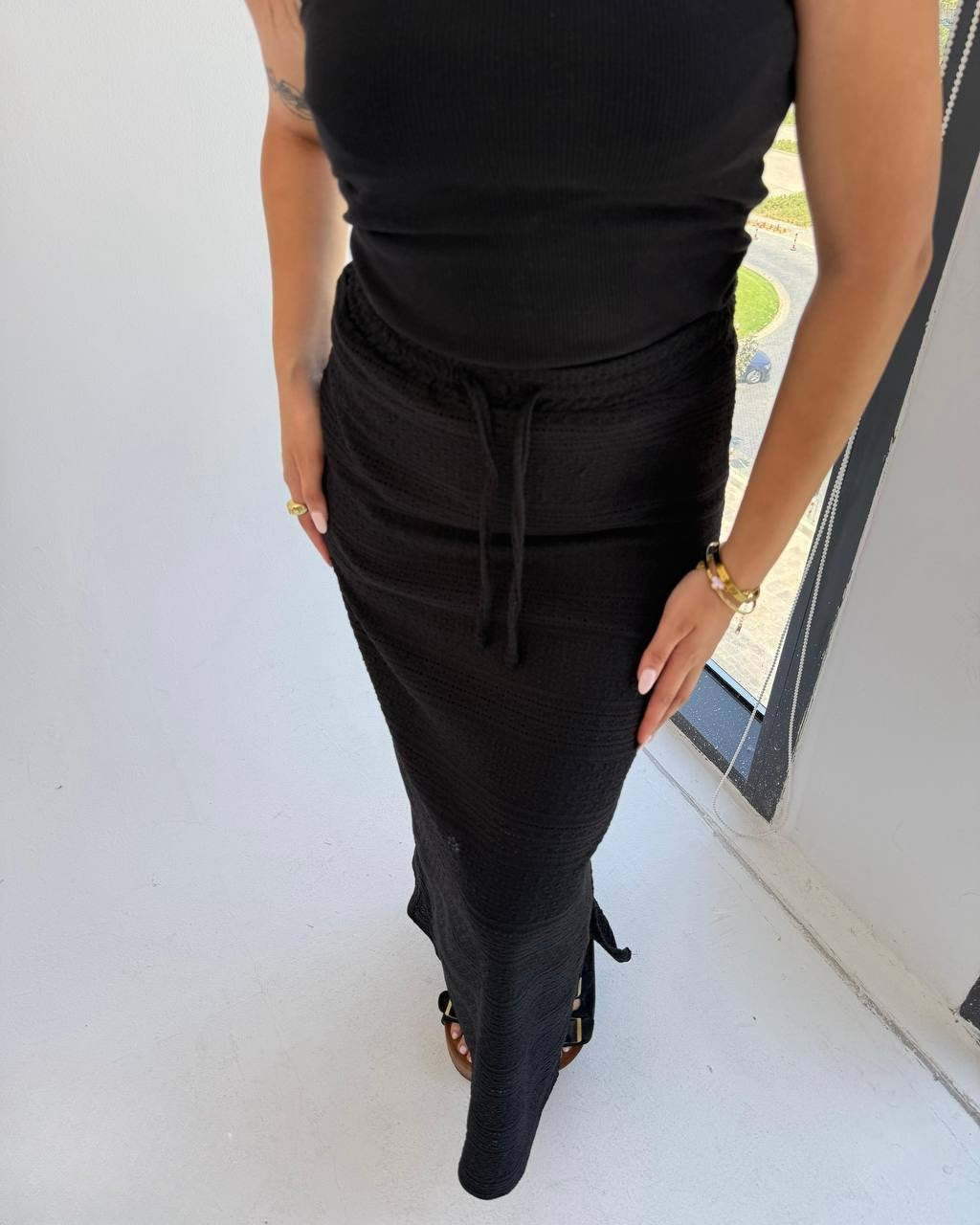 Textured Maxi Skirt with Side Slit
